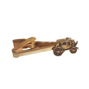 Vintage Wells Fargo Stagecoach Gold Tone Tie Clip Accessory